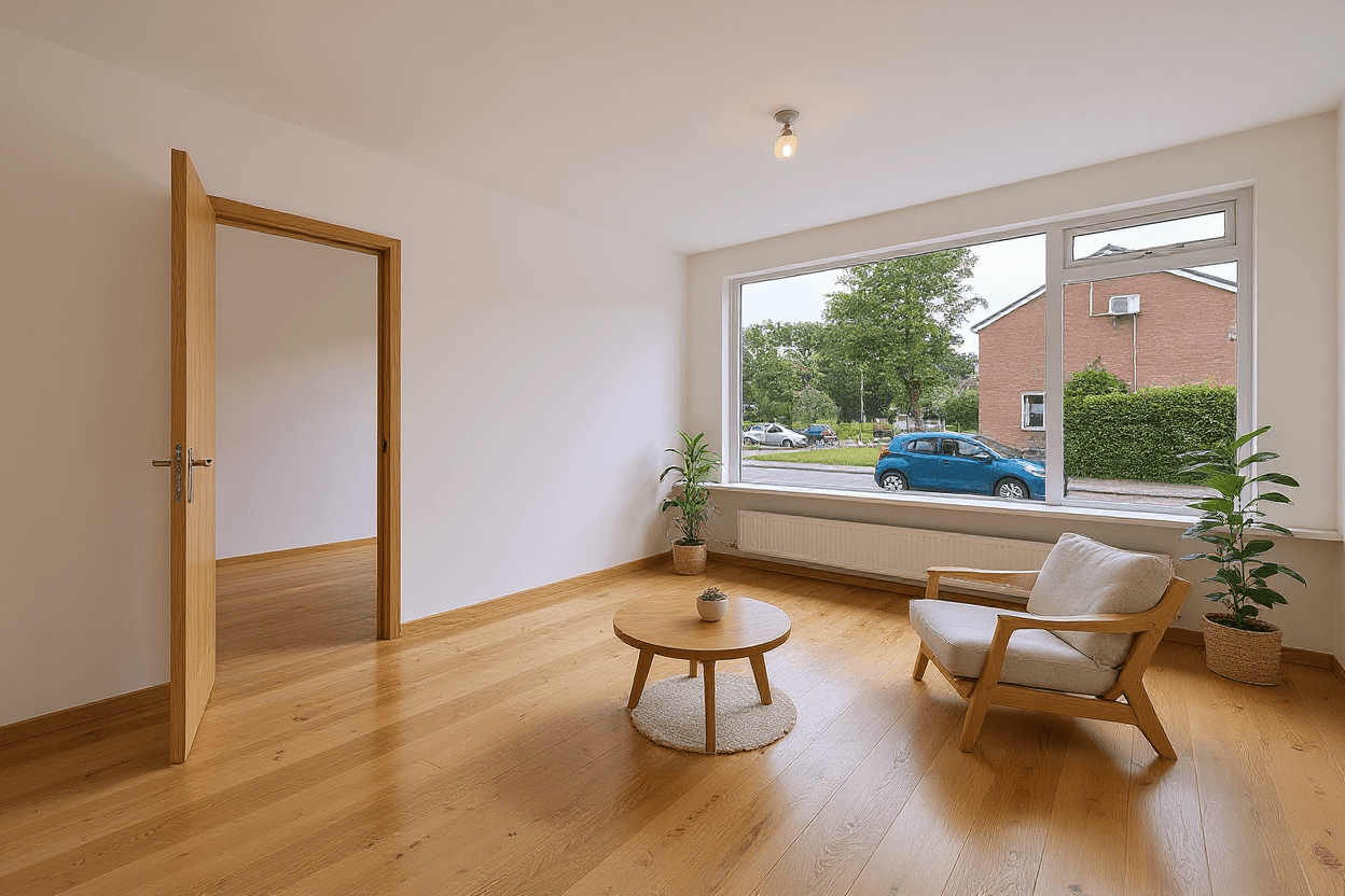 Kluswoning Ds. van Velzenstrjitte 15 in Drogeham, impressie na renovatie